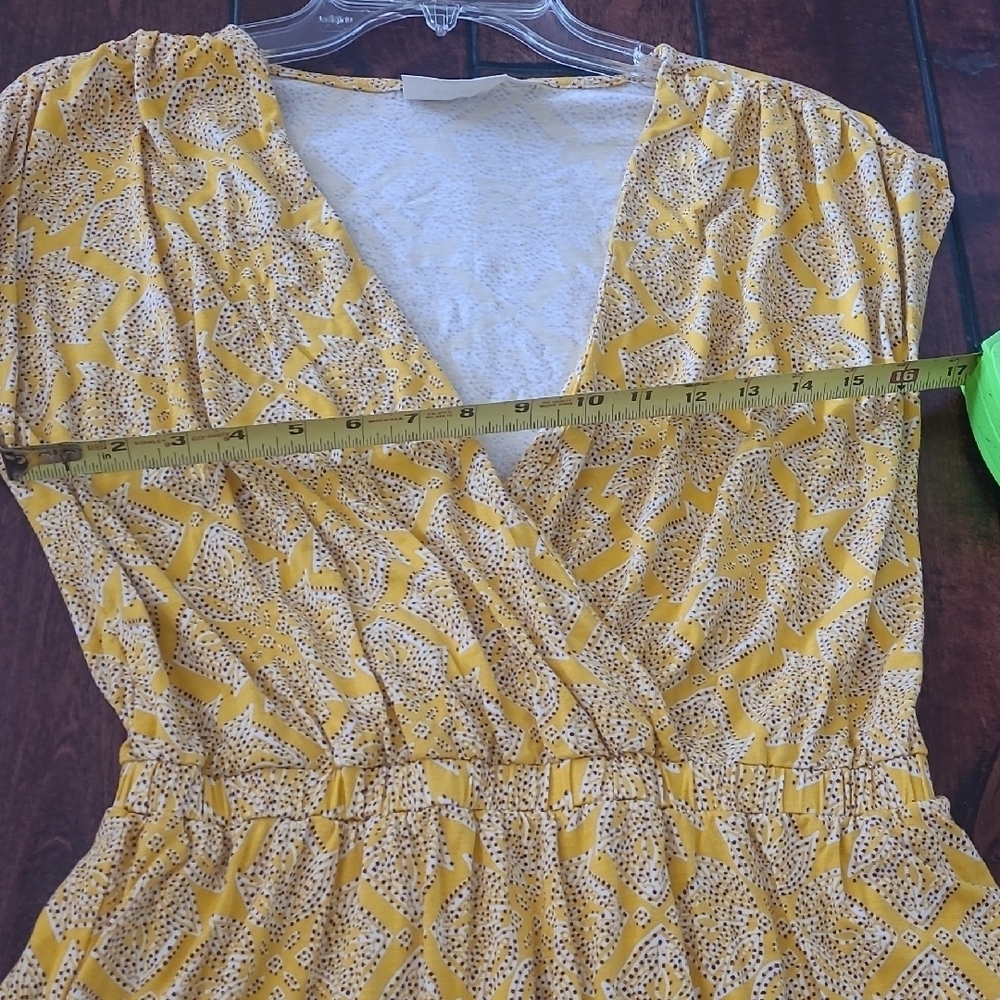 Maeve Yellow Absract Print Asymetrical Hem Shortsleeve Dress Size M - Picture 12 of 13